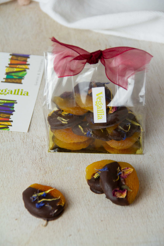 Chocolate Covered Apricots with Flower Petals